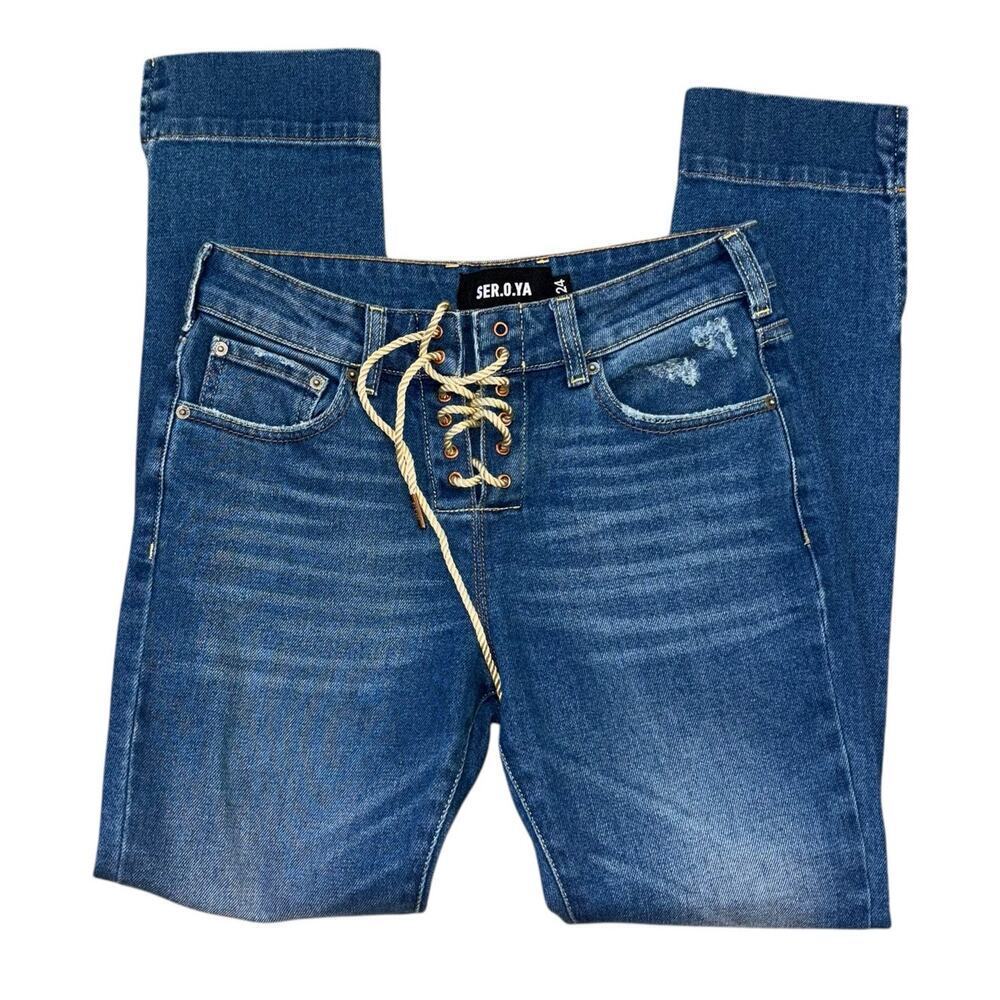 Ser. O. Ya Cyprus Slim Straight Lace Up Made In Italy Jeans Womens 24 Casual Y2K